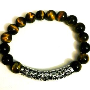 Unisex Stretch Tiger Beads Bracelet Silver Design